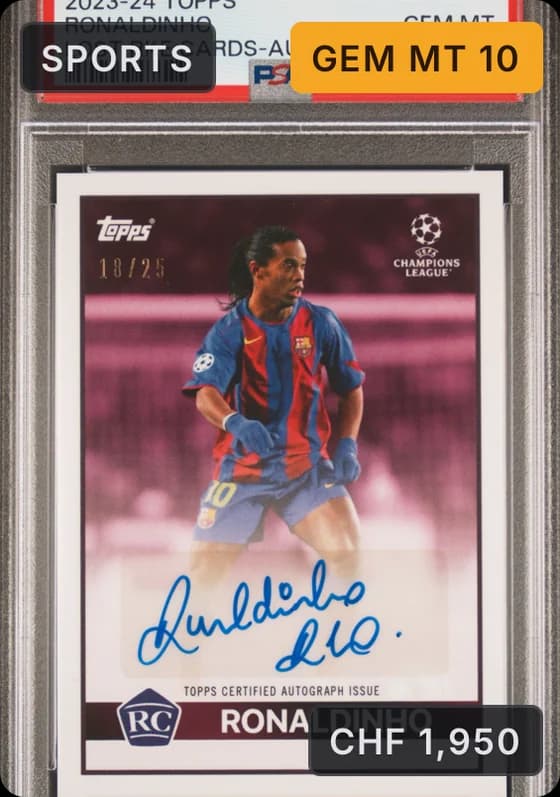 Ronaldinho, 2023 Topps Lost Rookie autograph, graded PSA GEM MT 10
